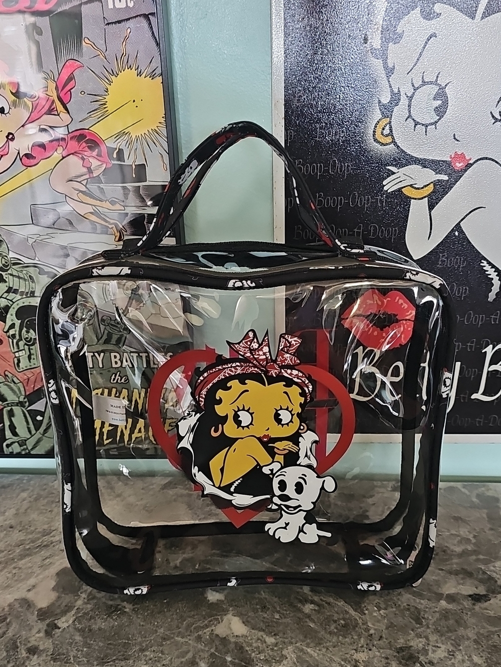 Betty Boop Clear Travel Tote with Black Trim and Red Heart